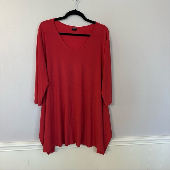 Boutique Women’s 3/4 Sleeve Dark Magenta Pink Tunic Scoop Neck Top Size 1X GUC - Picture 2 of 6